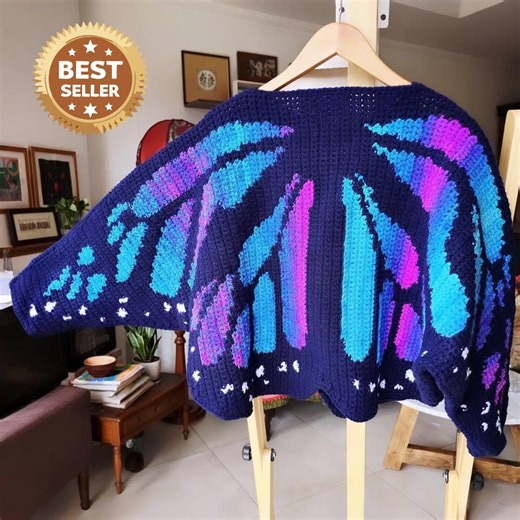 Monarch Butterfly Cardigan Crochet Pattern and Video Tutorial, Butterfly Wings Sweater, Instant Download - Etsy