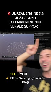 🚨 UNREAL ENGINE 5.8 JUST ADDED EXPERIMENTAL MCP SERVER SUPPORT You can now connect any AI agent directly to your Unreal project, pipeline, and workflow. Ships with: • MCP plugin that lets agents understand and control the editor • Works with Claude Code, Cursor, Windsurf, and other MCP clients • Built-in exposure to Blueprints, assets, levels, materials, and more • Easy to extend with your own tools This is a big step toward agent-driven game development inside Unreal. 👉 https://epic.gm/ue-5-8
