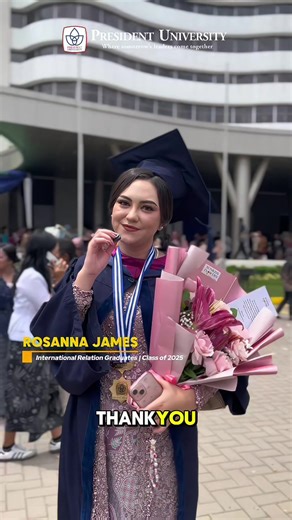 A proud moment for Rosanna James, Graduate of President University 2025 International Program. 🎓✨ With gratitude for the journey and hope for what’s next, she shares her dream to continue directly to a Master’s degree after completing her Bachelor’s. May this be the beginning of an even greater path ahead. #PresidentUniversity#PresUnivGraduate#Graduation2025#ClassOf2025 #Joinpresuniv