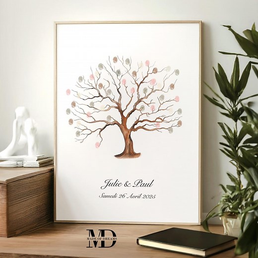 Arbre à empreintes mariage, Réalisé sur toile peinte à la main ou sur affiche imprimée, personnalisable. Un souvenir unique ! - Etsy France