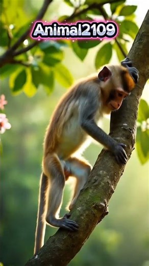 a monkey is climbing up a tree #trending #monkey #animals #short