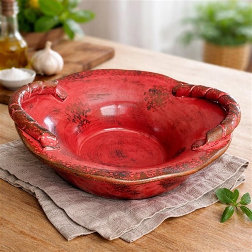 Vintage Italian Red Ceramic Serving Bowl With Handles – Large 13” Rustic Pottery – Made in Italy - Etsy