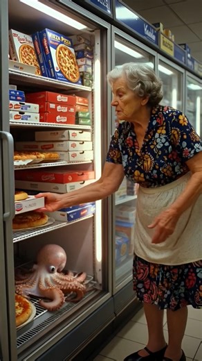 Oma wollte doch nur Tiefkühlpizza erwerben.😱🫢🧓🏼🍕 #Oma #Pizza #Supermarkt #Oktopus #angst