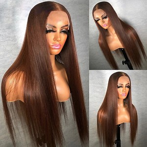#4 Chocolate Brown 13x4 HD Lace Front Wigs Human Hair Wigs For Women Pre Plucked 220% Density