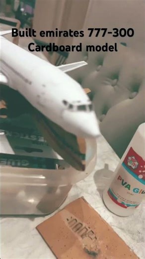 Finished the cardboard 777-300 model #aviation#cardboard#papercraftplane#emirates