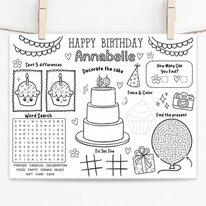 Custom Birthday Activity Placemat: Personalized Coloring Page (digital Download) - Etsy