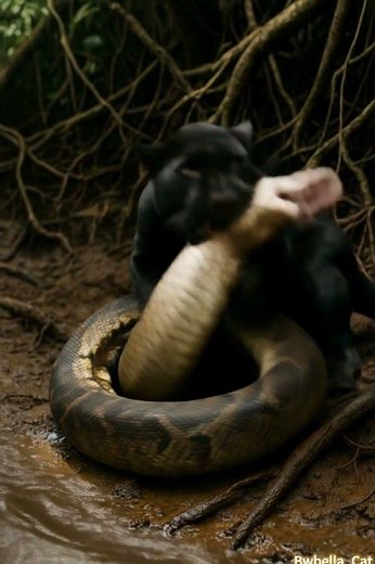 Black Panther vs Python: Jungle Clash 🐆🐍 #cat #catandmouse #youtubeshorts