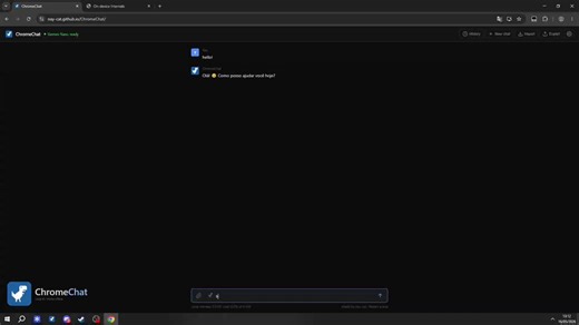 ¿Quieres una IA local que funcione completamente offline, sin instalar nada, sin terminal, sin permisos de administrador y sin enviar ni una sola palabra tuya a ningún servidor?[ChromeChat] lo consigue de una forma tan sencilla que parece magia.El proyecto es un chat impulsado por Gemini Nano que aprovecha la Prompt API integrada en las últimas versiones de Chrome y los Service Workers para crear una experiencia PWA real.El flujo es brutalmente simple:Abres la página una sola vez → Chrome compru