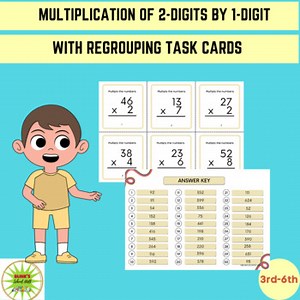 MULTIPLICATION OF 2-DIGITS BY 1-DIGIT WITH REGROUPING TASK CARDS|3RD GRADE MATH