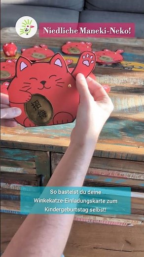 DIY Winkekatze 🐱 Einladung zum Kindergeburtstag selbst basteln 🐈‍⬛ ⛩️ Maneki Neko 😻 Glückskatze