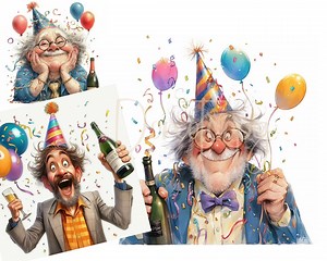 Quirky Old Men Clip Art 16 High Res Watercolor Jpgs Junk Journaling, Scrapbooking Card Making Digital Download, Birthday Party Celebration - Etsy