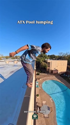 Drop In on Instagram: "ATX POOL JUMPING Hide your pools, he’s coming for em. This gentleman goes around town finding different pools to jump into. Kind of cool, kind of dangerous, please be careful 😂 DO NOT TRY THIS AT HOME. He’s trained in the art of pool jumping…. See something wild, funny, or newsworthy around Austin? Drop it in our DMs, we’ll post it and tag you 🦇📸 Credit: @djleftyatx #austin #keepaustinweird #atx #pool #cannonball"