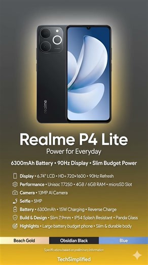 Realme P4 Lite Full Specifications & Features | Budget Realme P Series Phone 2026