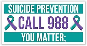 988 Suicide Prevention Bumper Sticker Teal Purple Ribbon Sticker Call and Text 988 Decal Suicide Prevention Awareness Gifts Decoration Cars Truck Windows Vehicles