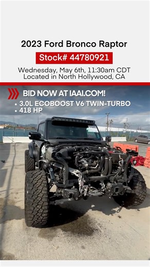 🌵 Built for the Wild, Ready for the Rebuild 🛠️ check out this 2023 Ford Bronco Raptor at iaai.com!