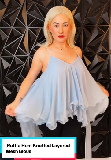 Stylish Ruffle Hem Knotted Layered Mesh Blouse