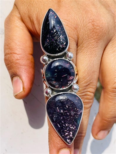 Blue Iolite Sunstone Sterling Silver Ring,long Ring - Etsy
