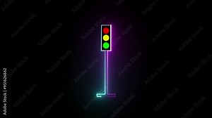 Neon glowing red color stop road sign with big stand symbol or icon vector illustration, Stop signs collection traffic sign to notify drivers and provide safe and orderly street operation.
