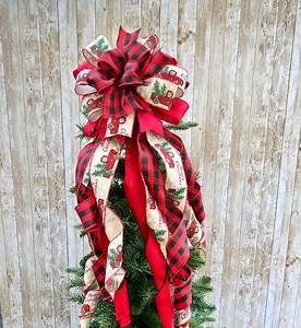 Farmhouse Christmas Tree Bow Topper, Christmas Decoration, Holiday Bow Topper, Wreath Bow, Buffalo Check Tree Topper, Red Truck Holiday - Etsy