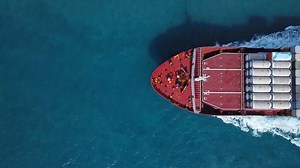 Large container ship at sea - Top down Aerial