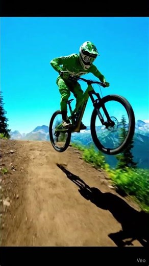 Epic downhill MTB scene — rider descending a steep