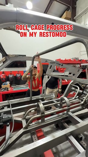 Lacey Blair on Instagram: "Day 1 back at @hrmfgusa cranking on the roll cage in my Mustang build! ️"