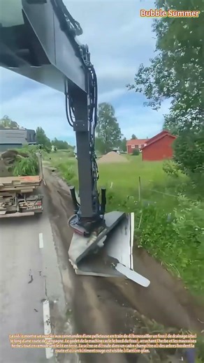 Débroussaillage : élimination des mauvaises herbes d'un fossé en bordure de route