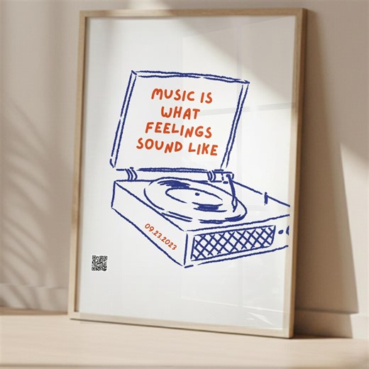 Custom QR Code Music Art Digital Download Retro Record Player Poster Personalised Song Lyric Print Template for Anniversary Gift - Etsy