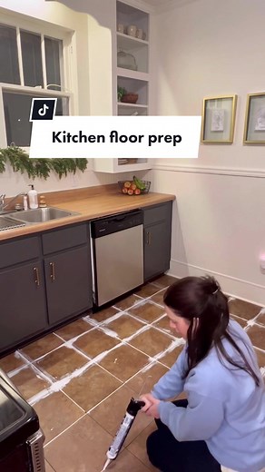Kitchen Floor Makeover: Prepping and Caulking | DIY Peel and Stick Tile