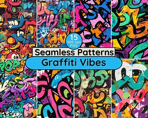 Graffiti Vibes Seamless Patterns: Urban Street Art Backgrounds (PNG) - Etsy