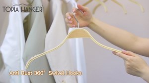 TOPIA HANGER Slim Natural Wood Hangers with Extra Soft Non-Slip Rubber Grips, 18-Pack High-Grade Fashion Hanger No Shoulder Bump for Sweater, Camisole, Jacket, Dress, Coat -CT16N