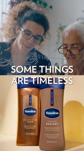 Her hands taught us care. Ours add a little shimmer. Layer Cocoa Radiant Lotion with Shimmer Gel Oil—timeless meets today. | Vaseline