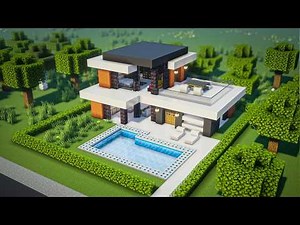 Minecraft Easy Modern House With Pool Tutorial