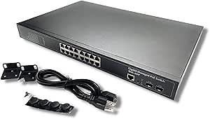 16-Port Rackmount Managed Network Switch - Layer 2 PoE+ Managed Switch (IEEE 802.3at) - 350W Gigabit 1 Gig Power Over Ethernet for Intelligent Buildings - Smart Support, IGMP, VLAN, QoS, DHCP