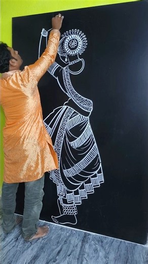 How to Draw a Beautiful Bharatanatyam Dancer with White Chalk 🤍 #shorts #art #tutorial