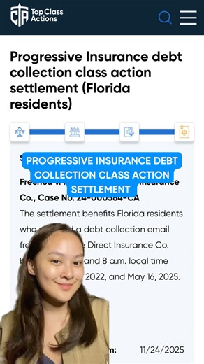 Florida residents! 🌴 If Progressive sent you a debt collection email, this might be for you! 💸 #Progressive #DebtCollection #FloridaLaw #Settlement | Top Class Actions