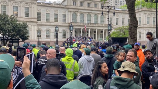 Massive protest swarms City Hall entrance: 'Let us in!'