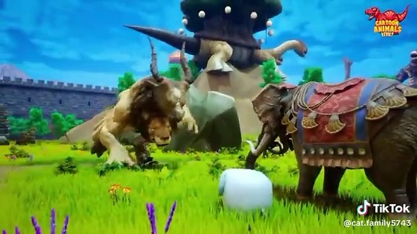 Epic Animated Battle: Mammoths vs Lions and Bison