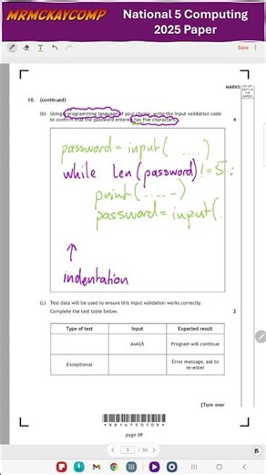 N5 Computing 2025 Q10 Input Validation & Length pre-defined Function