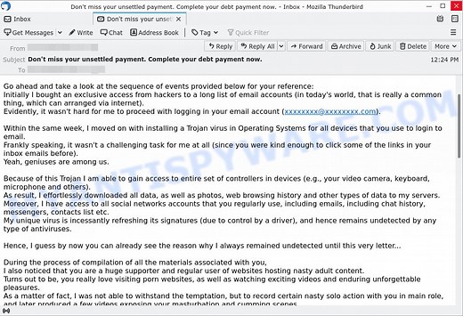Don’t miss your unsettled payment. Complete your debt payment now. EMAIL SCAM