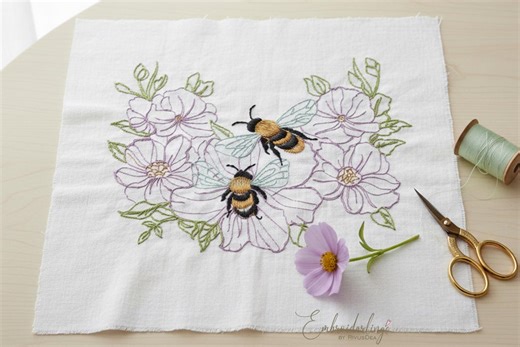 Bees & Roses Embroidery Designs File 6 Sizes | Light Floral Butterfly Pattern 4x4 - Etsy
