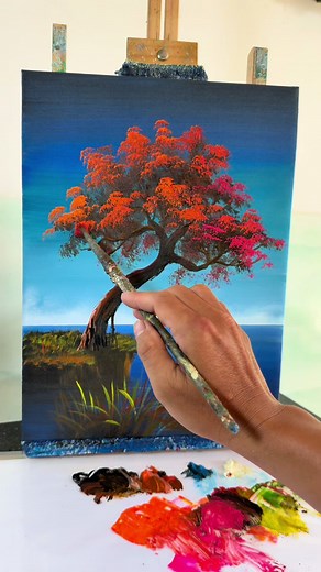 Easy Autumn Tree Drawing with Reflection