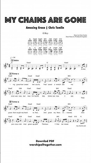 My Chains Are Gone (Amazing Grace) - Chris Tomlin | Sheet Music, Chord, Lyrics #worshipmusic