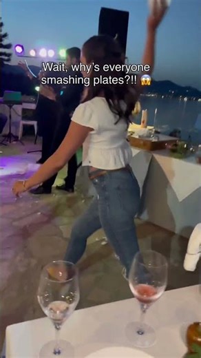 Plate smashing ritual at Greek celebrations 🎉