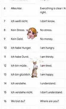 The translation of the phrases from German to English.