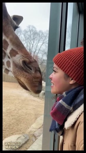 Giraffe Blows a Kiss Through the Glass 😘🦒