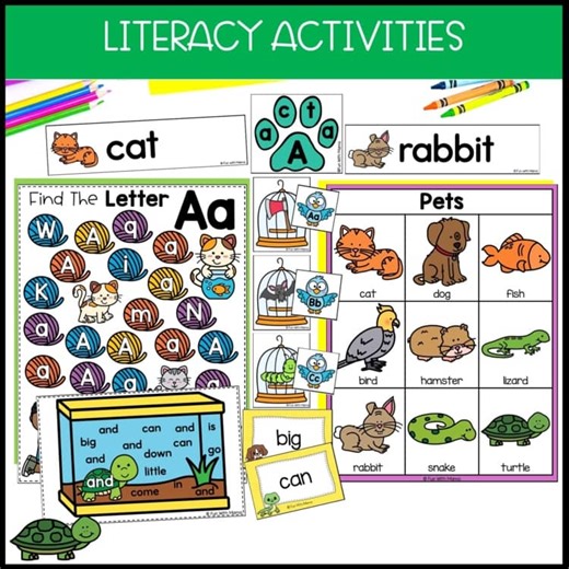 Pets Themed Activities Pack With Centers, Worksheets, Dog Craft, and MORE