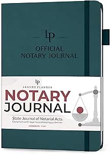 Legend Notary Journal – Hardcover Notary Log Book with Pre-Printed Entries – Notary Public Journal of Notarial Acts – Notary Supplies – 250 Entries, Numbered Pages, 7"x10" (Deep Sea)
