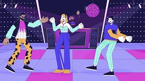 Disco party in nightclub line cartoon animation. Clubbers nightlife activities 4K video motion graphic. Dancing friends and dj on dancefloor 2D linear animated characters on interior background