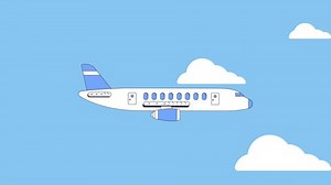 Flying jet. Looped animation of a flying plane in the sky with clouds. 4k.